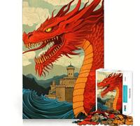Rompecabezas de 1000 Piezas Dragón Rojo y Castillo para Adultos y Adolescentes Juguete de lógica sólida, Divertido y silencioso Corte de precisión Elige tu Deseo de Papá Noel (50x75cm)