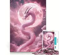 Rompecabezas de 1000 Piezas Dragón Rosa con Luna y Nubes para Adultos Rompecabezas Suave y Relajante Ideal para armar Regalo de Papá Noel (38x52cm)