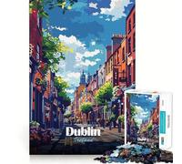 Rompecabezas de 1000 Piezas Dublín,Irlanda Vista de la Calle Ilustración Corte Exacto Juguete Inteligente para el Cerebro Juego de relajación Arte navideño Exhibición (38x26cm)