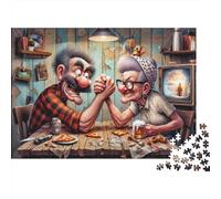 Rompecabezas de 1000 Piezas: Duelo de pulsos. Pareja de Dibujos Animados luchando con los Brazos. Juego Educativo para Adultos. Decoración del hogar. desafiante. cumpleaños 52x38cm.