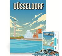 Rompecabezas de 1000 Piezas Düsseldorf Alemania Póster de Viaje Vintage Torre del Rin Río Rin Ideal para Cortar Decoración Juego cognitivo Regalo Juego fácil de Jugar Regalo de cumpleaños (50x75cm)