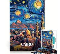 Rompecabezas de 1000 Piezas,El Cairo,Egipto,Noche Estrellada,Arte,Bordes, Juego Cognitivo,Juego Lento,Divertido,Decoración Navideña (38x52cm)