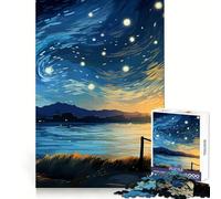Rompecabezas de 1000 Piezas El Cielo Estrellado de Van Gogh para Adolescentes Fortalece el Cerebro Escape Tranquilo Encaja Perfectamente Feliz Navidad (38x26cm)
