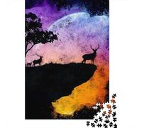 Rompecabezas de 1000 Piezas: El Ciervo con la Luna. Ideal para Adultos. Rompecabezas de Papel para decoración del hogar. Medidas: 38 x 26 cm.