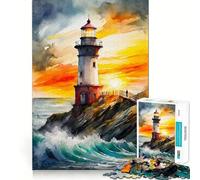 Rompecabezas de 1000 Piezas El Faro al Atardecer para Adolescentes Juguete para desarrollar la Capacidad de razonamiento y el estrés Corte preciso Un Regalo Encantador 38x26cm
