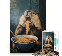 Rompecabezas de 1000 Piezas El festín de Fideos del Castor Arte de Corte preciso,Juego Creativo para ejercitar la Mente,Juego fácil de Usar,decoración navideña (50x75cm)