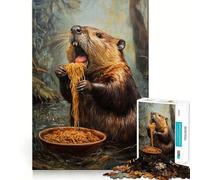 Rompecabezas de 1000 Piezas - El festín de Fideos del Castor,decoración de Bordes limpios,Juguete para Entrenar el Pensamiento,Juego Divertido y fácil de Usar,Regalo de cumpleaños (50x75cm)