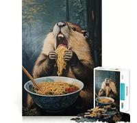 Rompecabezas de 1000 Piezas El festín de Fideos del Castor - Decoración Limpia y Funcional,Actividad para la Mente Inteligente,Juego Acogedor,Regalo Divertido de Navidad (38x52cm)