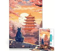 Rompecabezas de 1000 Piezas El Gato de la Noche de la Luna de Japón Regalos para Adultos Ideal para Fortalecer la Memoria y Relajarse Un Momento de Paz y Tranquilidad Navidad