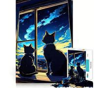 Rompecabezas de 1000 Piezas El Gato Sentado en la Ventana para Adolescentes Juguete para ejercitar la Mente Arte Relajante para Relajarse Regalo Original 38x26cm
