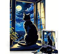 Rompecabezas de 1000 Piezas El Gato Sentado en la Ventana para Adultos Juguete Intelectual para Relajarse y divertirse Pieza de Arte 38x26cm