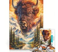 Rompecabezas de 1000 Piezas El Horizonte Eterno de un búfalo Dorado, Juego Interactivo para ejercitar la Mente y Las Manos, cumpleaños y Navidad 38x52cm