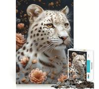 Rompecabezas de 1000 Piezas El Leopardo Blanco para Adultos Rompecabezas de Memoria Disfrute del Montaje Lento de la Imagen Regalo Creativo 50x75cm
