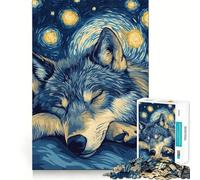 Rompecabezas de 1000 Piezas El Lobo en la Noche Estrellada para Adultos Piensa,Entrena y Juega Cierre Seguro,sin Piezas Sueltas aliviar el estrés (50x75cm)