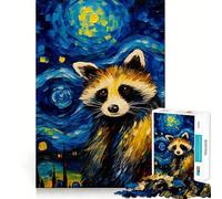 Rompecabezas de 1000 Piezas El Mapache de la Noche Estrellada para Adultos Rompecabezas de Memoria Disfrute del Montaje Lento de la Imagen Regalo Creativo 50x75cm