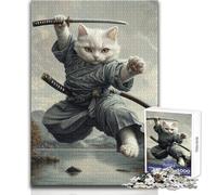 Rompecabezas de 1000 Piezas El Poder del Gato samurái, Juguete Relajante para Tiempo Libre, Corte preciso Superior, tamaño 38x52cm