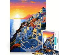 Rompecabezas de 1000 Piezas El Resplandor de Santorini,Grecia,Juego de Corte sin Costuras,Actividad Mental Inteligente,Juego Tranquilo,Divertido,Regalo de cumpleaños,pasatiempo (38x52cm)
