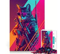 Rompecabezas de 1000 Piezas El Soldado Gato Cibernético para Adultos Rompecabezas de Memoria Disfrute del Montaje Lento de la Imagen Regalo Creativo 38x52cm