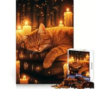 Rompecabezas de 1000 Piezas El sueño del Gato a la luz de Las Velas para Adolescentes Estimula la Mente y es un pasatiempo Tranquilo Bordes precisos Regalo Ideal de Navidad (50x75cm)