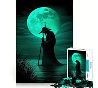 Rompecabezas de 1000 Piezas El Viajero místico silueteado bajo la Luna Verde para Adolescentes Juguete para Pensar con sabiduría, diversión Tranquila, Arte de Corte nítido y Coleccionable (38x52cm)