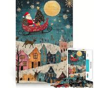 Rompecabezas de 1000 Piezas El Vuelo de Santa Claus en Nochebuena para Adultos y Adolescentes Juguete para Pensar y reflexionar Alivia el estrés Regalo navideño de diseño Sencillo (50x75cm)