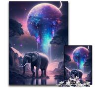Rompecabezas de 1000 Piezas Elefante a la luz de la Luna para Adultos Un desafío Mental, una Actividad educativa para Adolescentes 26x38cm (10,23x14,96 Pulgadas)