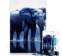 Rompecabezas de 1000 Piezas Elefante Azul en Agua,Pieza de Ajuste hermético,Juego Divertido y Estimulante,Momento Acogedor y Divertido,decoración navideña 38x52cm