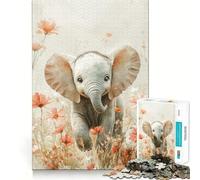 Rompecabezas de 1000 Piezas Elefante bebé Entre Flores,Corte sin Costuras,Juego Creativo,Juguete,Juego Casual,Navidad,Ocio,Arte (50x75cm)