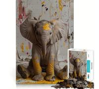 Rompecabezas de 1000 Piezas Elefante bebé,Salpicaduras de Pintura,Ajuste, Juego de lógica y Pensamiento,Juego Relajante,Regalo de Arte navideño (50x75cm)