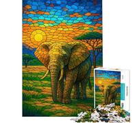 Rompecabezas de 1000 Piezas Elefante de vidriera al Atardecer Rompecabezas para Adolescentes ¡Entrena tu Cerebro y Tus Manos! Regalo Ideal para Amigos y Familiares 50x75cm