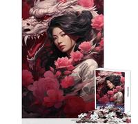Rompecabezas de 1000 Piezas Elegancia de Geisha Dragón Juguete Decoración de Pared Gran Regalo y Juguetes Juego Familiar con póster a Juego y Hoja de Trivia Tamaño 50x75cm