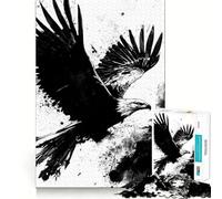 Rompecabezas de 1000 Piezas en Blanco y Negro con águila en Vuelo,Piezas de Ajuste preciso,Juego cognitivo,Regalo,Momento Acogedor y Divertido,Escena navideña (38x26cm)