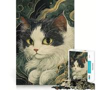 Rompecabezas de 1000 Piezas en Blanco y Negro con diseño de Gato japonés,Bordes, Juego Inteligente,desafío Divertido,Juego Lento,diversión,Regalo de cumpleaños (38x26cm)