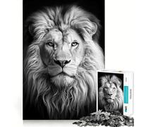 Rompecabezas de 1000 Piezas en Blanco y Negro con diseño de león y Bordes Finos,Ideal para Manualidades,Actividades Creativas,Entretenimiento y como Regalo de cumpleaños 50x75cm