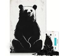 Rompecabezas de 1000 Piezas en Blanco y Negro con ilustración de Oso,decoración de Ajuste Limpio,Juego de concentración Mental,Juego de relajación,Regalo de cumpleaños (50x75cm)
