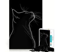 Rompecabezas de 1000 Piezas en Blanco y Negro con Silueta de Gato Adorable Juego de articulaciones afiladas,Entrenamiento Mental Divertido,Juego para Pasar un rato Agradable,decoración navideña