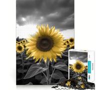 Rompecabezas de 1000 Piezas en Escala de Grises con diseño de Campo de Girasoles para Adolescentes Juguete para aliviar el estrés Diseño artístico y fácil de Cortar 50x75cm