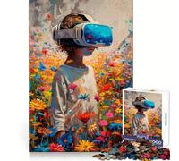 Rompecabezas de 1000 Piezas en Realidad Virtual ambientada en un Campo de Flores para Adolescentes Entrenamiento Mental Fácil de Usar Corte láser Un Regalo Encantador (38x26cm)