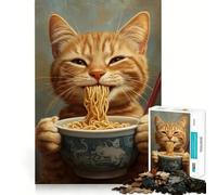 Rompecabezas de 1000 Piezas Encantador Gato con Fideos,Juego Creativo para ejercitar la Mente,diversión y decoración navideña para la Pared (38x52cm)