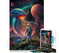 Rompecabezas de 1000 Piezas Encuentro de astronautas y Extraterrestres,Corte, Divertido,Inteligente,Actividad,Tiempo de diversión Acogedor,Juego de Arte para cumpleaños (38x52cm)