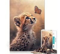 Rompecabezas de 1000 Piezas Encuentro de guepardos y Mariposas Arte de Corte preciso Juego de Habilidad Mental Juego fácil de Jugar (50x75cm)