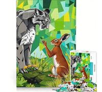 Rompecabezas de 1000 Piezas Encuentro Entre el Puma y la Liebre, Juego de ingenio, Actividades Familiares, con póster y Hoja de Preguntas a Juego 50x75cm