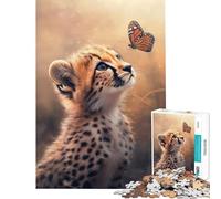 Rompecabezas de 1000 Piezas Encuentro Entre Guepardo y Mariposa Rompecabezas para Adultos Juguetes antiestrés Actividades Divertidas de análisis y lógica para Disfrutar en casa (Tamaño 38x52cm)
