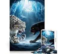 Rompecabezas de 1000 Piezas Enfrentamiento Entre Leopardo de Las Nieves y Pantera para Adolescentes Mejora la Memoria Diseño Tranquilo y Relajante Regalo conmovedor (38x26cm)