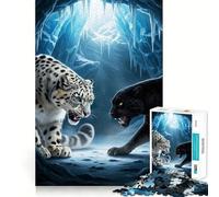 Rompecabezas de 1000 Piezas Enfrentamiento Entre Leopardo de Las Nieves y Pantera para Adolescentes Mejora la Memoria Diseño Tranquilo y Relajante Regalo conmovedor (38x26cm)