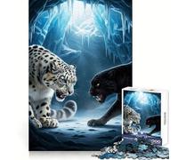 Rompecabezas de 1000 Piezas Enfrentamiento Entre Leopardo de Las Nieves y Pantera para Adolescentes Juguete de lógica Clara Tiempo de Paz Corte Lista de Deseos de Santa Claus (50x75cm)