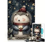 Rompecabezas de 1000 Piezas Erizo de Invierno con Bellota y Estrellas para Adolescentes Diversión tamaño Uniforme Piezas precisas Actividad Relajante para Grupos en Interiores (50x75cm)