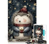 Rompecabezas de 1000 Piezas Erizo de Invierno con Bellota y Estrellas para Adultos Juego para ejercitar la Mente Corte láser para un Ajuste Actividad gratificante para días lluviosos