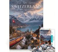 Rompecabezas de 1000 Piezas Escapada a la Suiza de ensueño, Juegos para Toda la Familia, Regalo de cumpleaños, con póster y Hoja de Preguntas a Juego 38x52cm