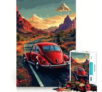 Rompecabezas de 1000 Piezas Escarabajo Rojo en Carretera del Desierto para Adolescentes Juguete para desarrollar la lógica, Relajante y Divertido Corte preciso Regalo artístico (50x75cm)
